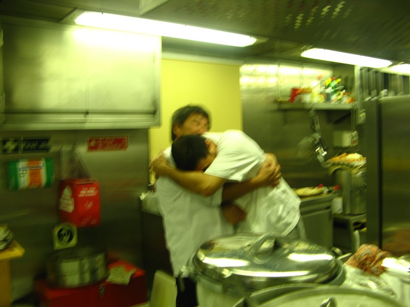 Kitchen staff Noel and Bogart are in tears at the prospect of spending one month in my company