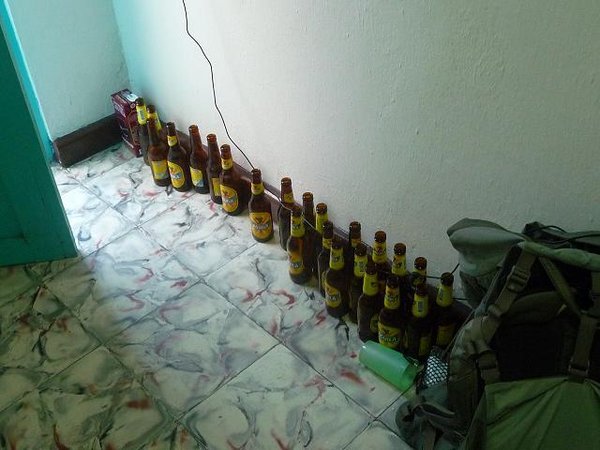 Someone must have broken in and left all these beer bottles. 