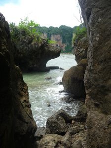 In order to get from Railey beach to Ton Sai Bay you have to navigate this slippery passageway.  Best at low tide