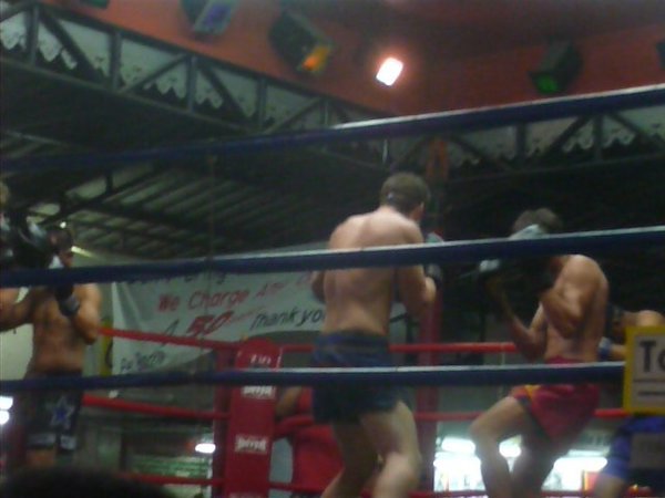 The funniest part was when they let five farangees (foreigners) into the ring and blindfolded them.