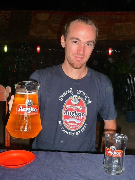 I'm holding an Angkor beer and wearing an Angkor T-shirt, how cool am I?