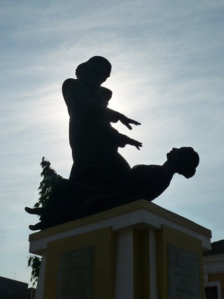 This is the strangest statue ever of a guy strangling a woman