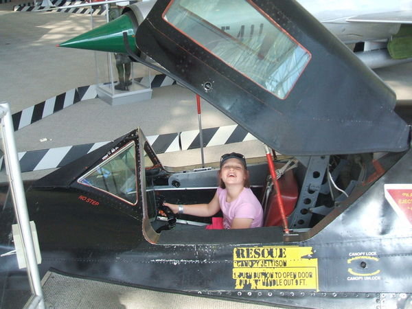 Ellie in the Blackbird cockpit