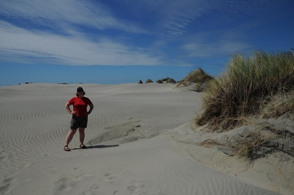 Kathie at Farewell Spit