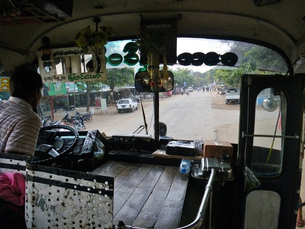 View from inside bus to Bagan