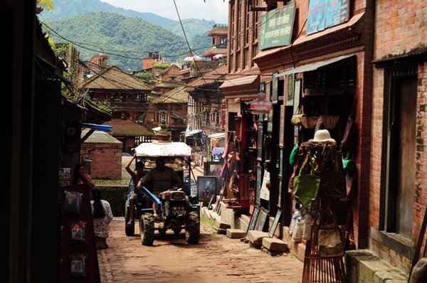 Bhaktapur street and tractor