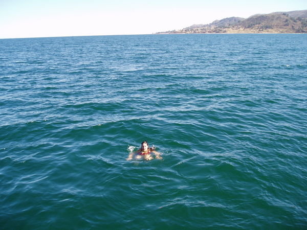 Swimming in Lake Titicaca