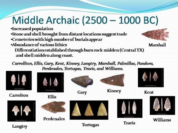 Projectile points found in the Middle Archaic