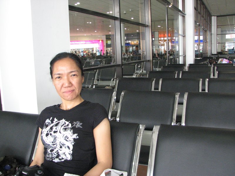 waiting for our flight to Bangkok, Thailand