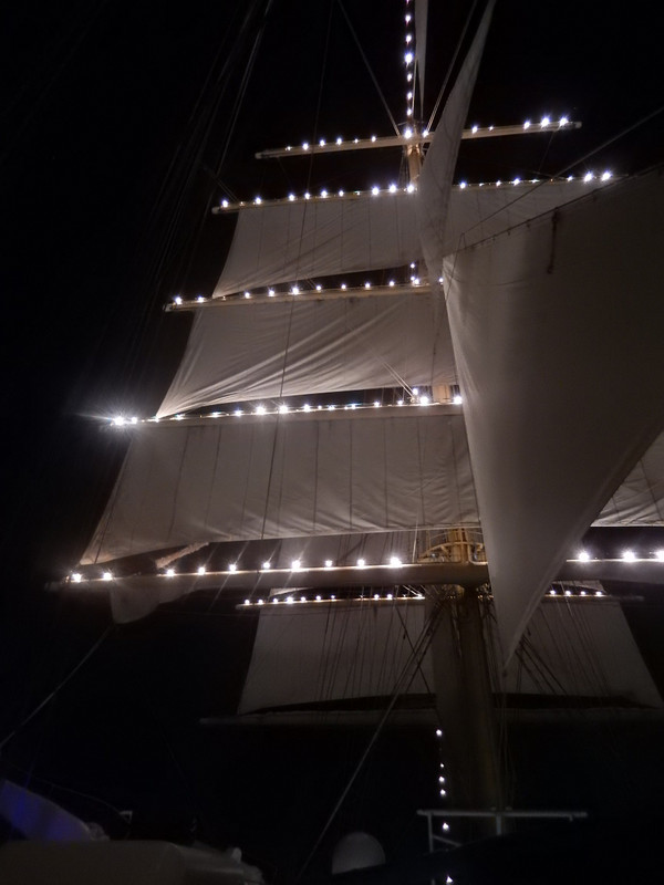 Royal Clipper under sail at night