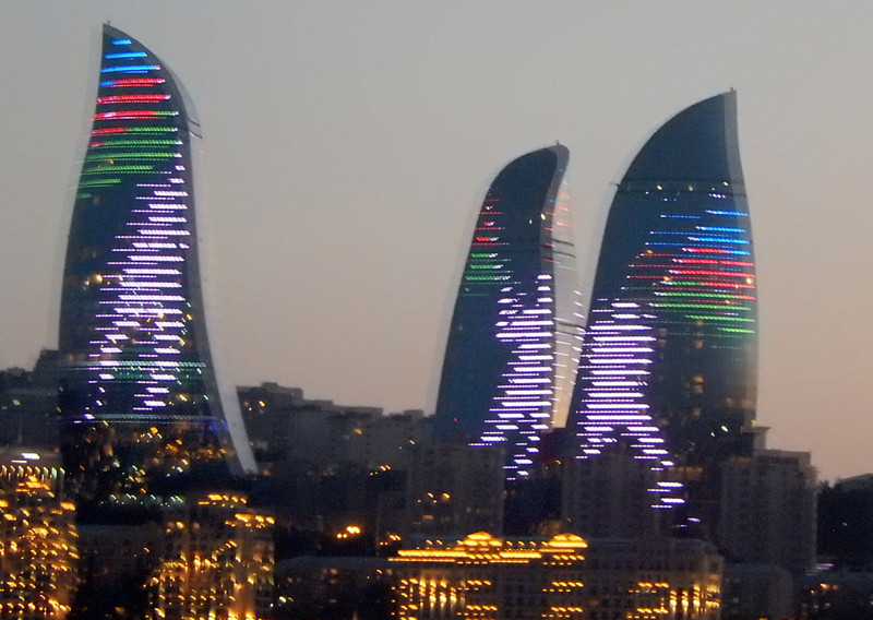 Flame Towers showing waving the national flag