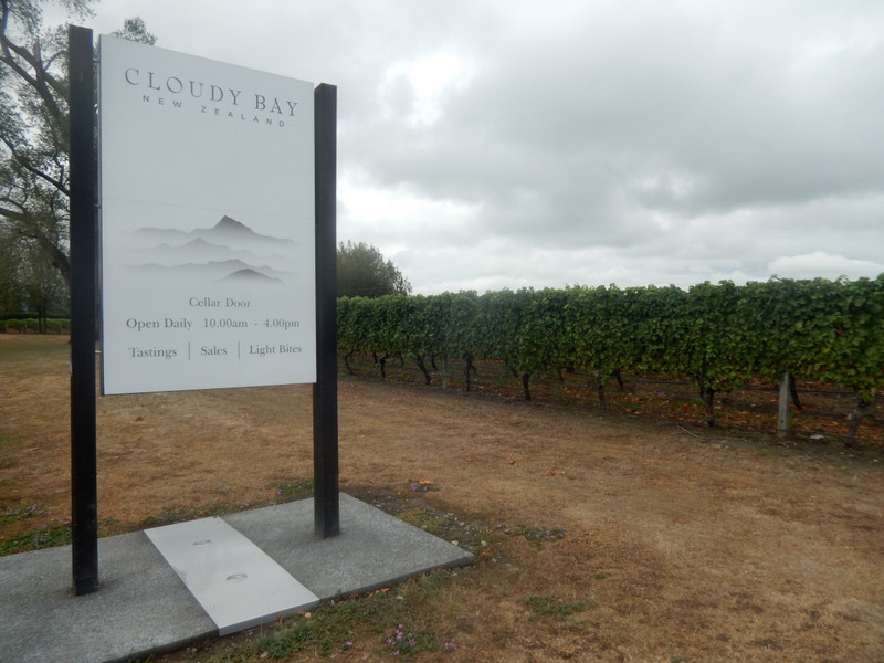 Entrance to the famed Cloudy Bay vineyard in Marlborough