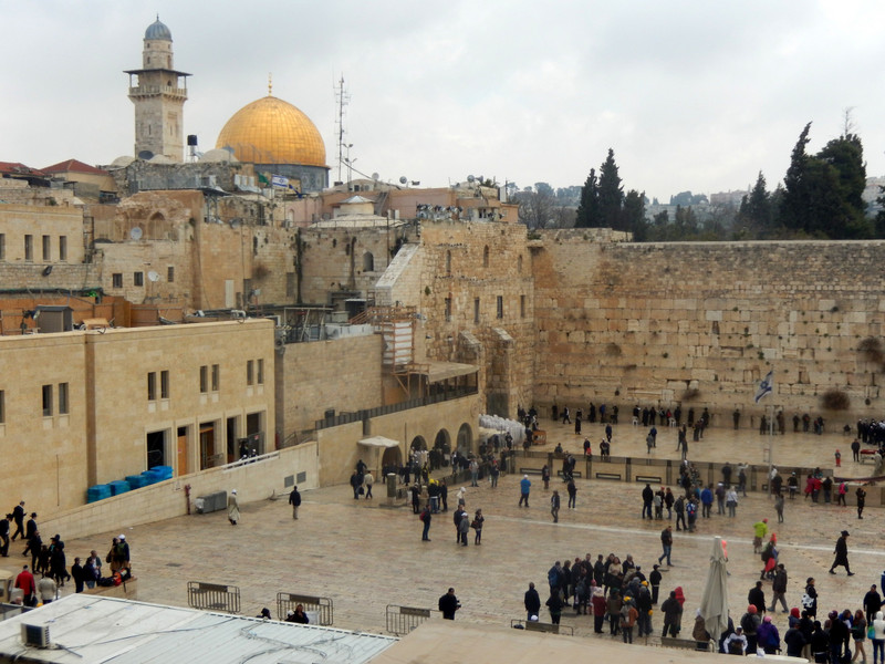 The Wailing Wall with the Dome of the Rock in the background