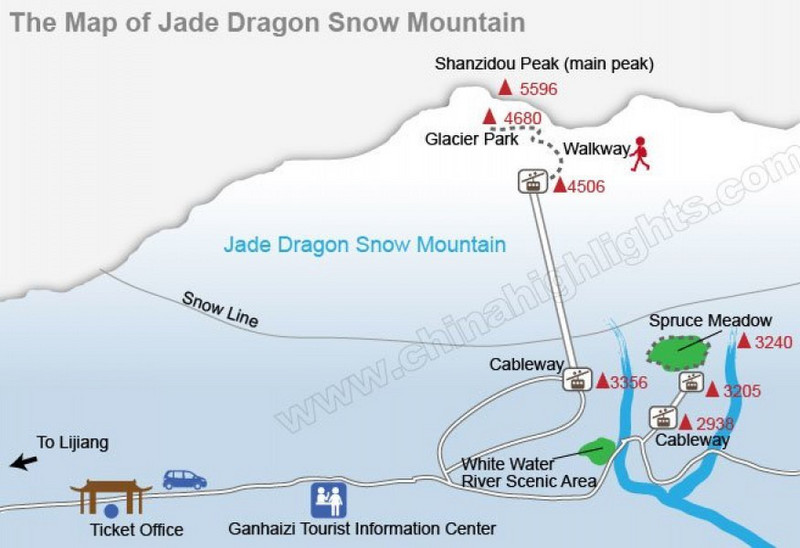 Map of Jade Dragon Snow Mountain