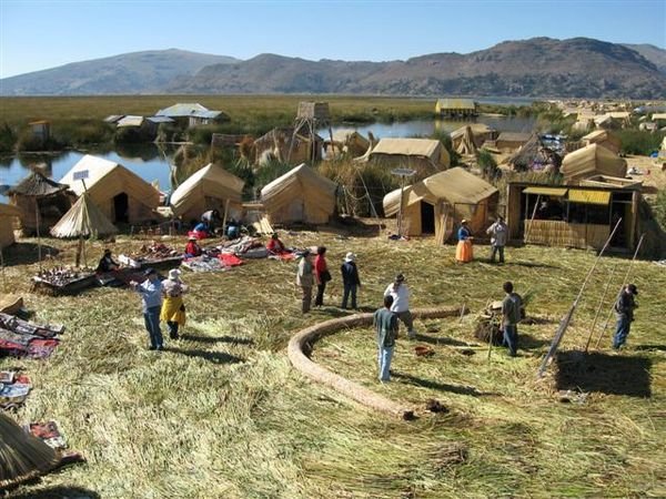 View down onto one of the Uros islands