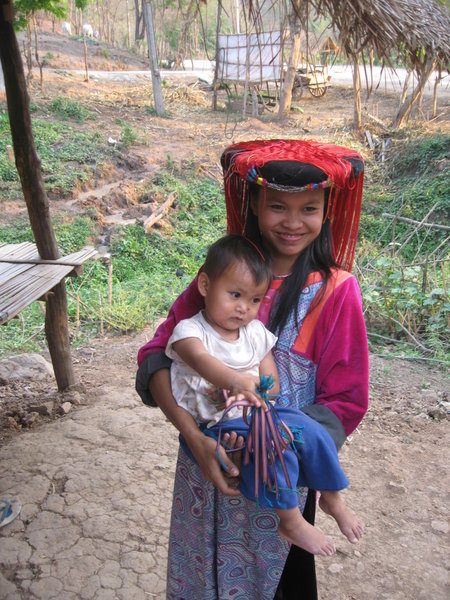 Lahu hilltribe girl and baby