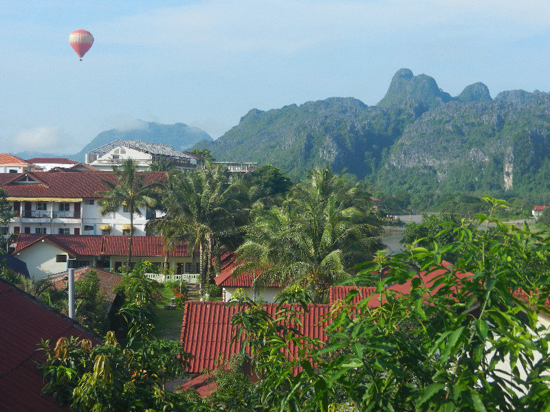 An aerial view of Vang Vieng