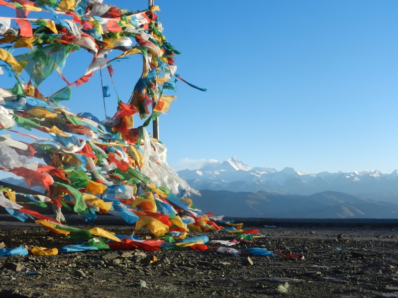 Prayer flags, and yes, Everest is the tallest peak