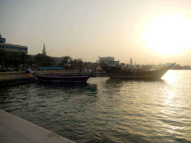 Dhows on the Corniche at sunset