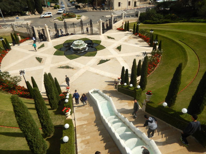 Scene from the first balcony at Bahai Gardens looking down