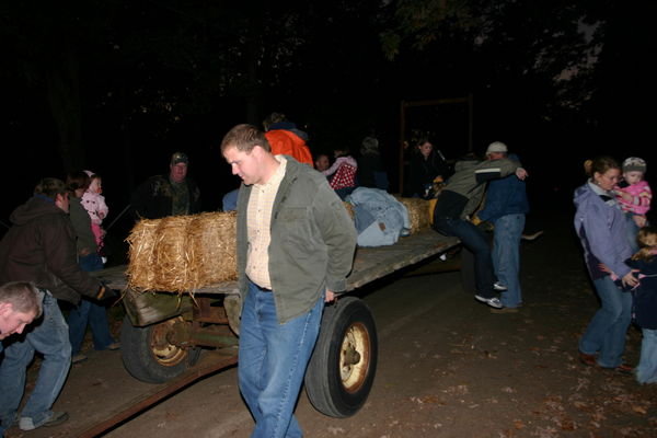 Everyone getting of the Hay Rack