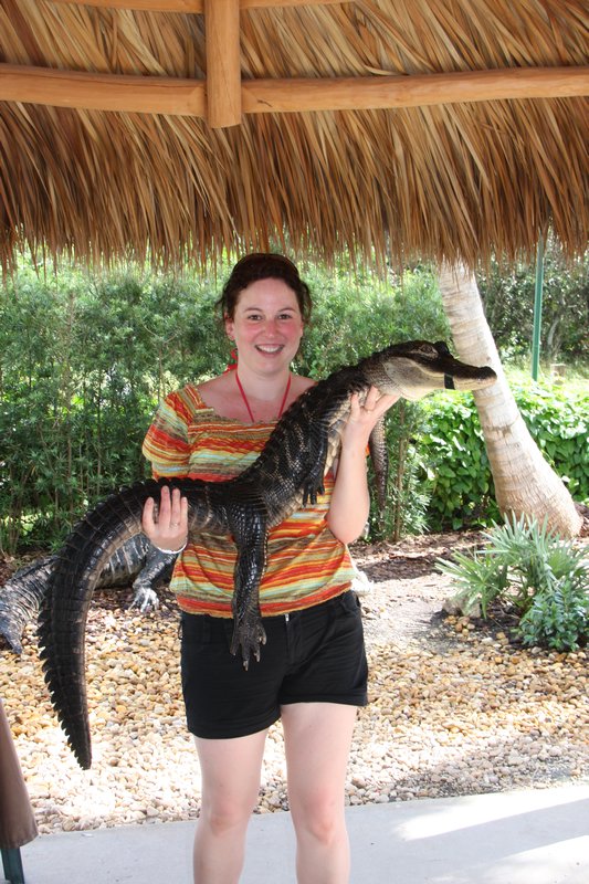 Liz holding an alligator!