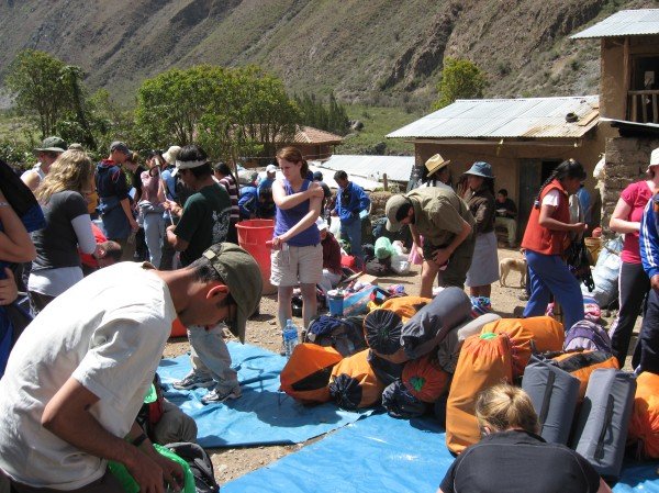 Getting organised at Kilometre 82 - the start of the Inca Trail trek
