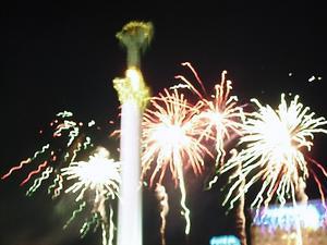 Maidan Angel statue and fireworks, New Year 2007.