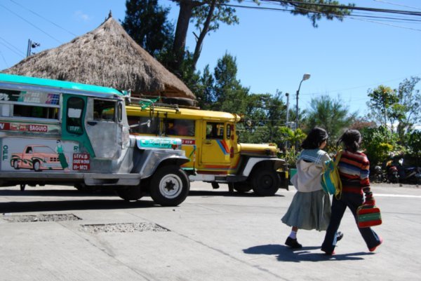 school kids and jeepneys