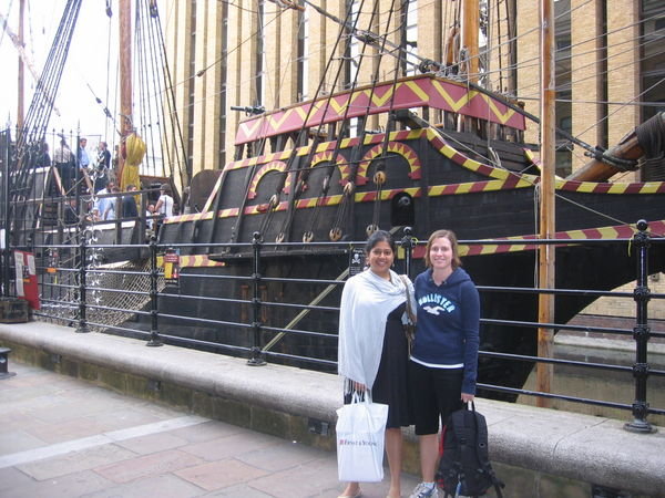 Vartika and me in front of a random pirate ship, London