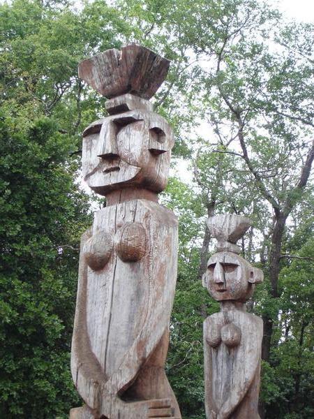 wooden moai type sculptures