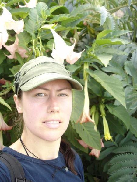me all sweaty and red under the Brugmansia 