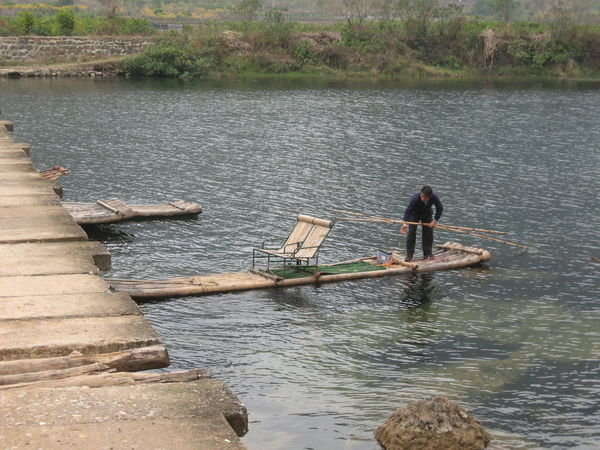 bamboo raft on the river