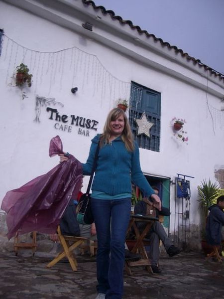 Our guide, Claire, and her bar in Cusco