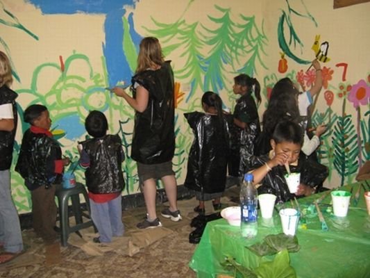 Painting the new library at El Nahual