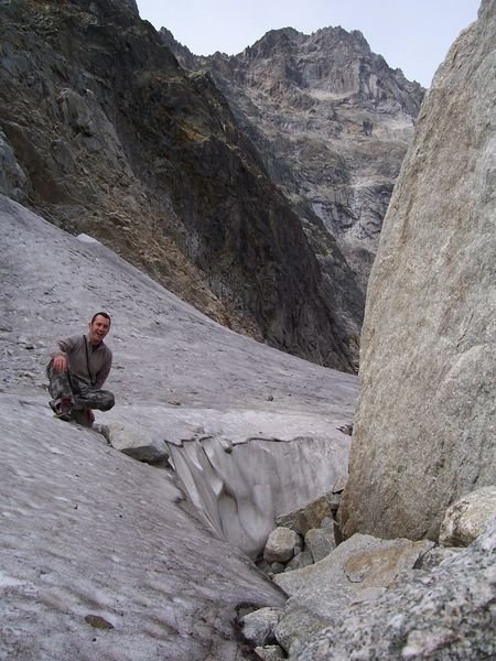 ...and myself on the snow at the foot of the glacier.