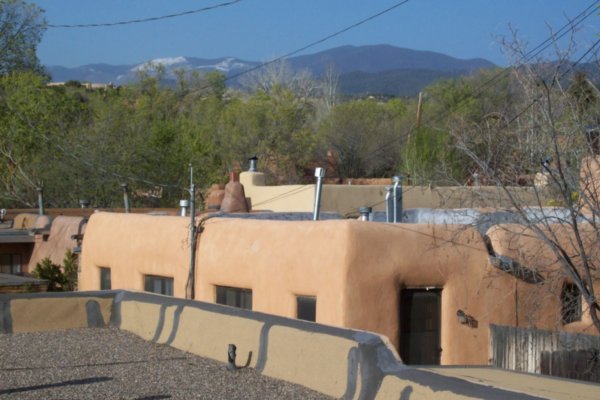 Santa Fe Roofs With Snowy Mountain Top on the Background