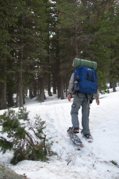 With My Heavy Backpack. Snow Shoes On!