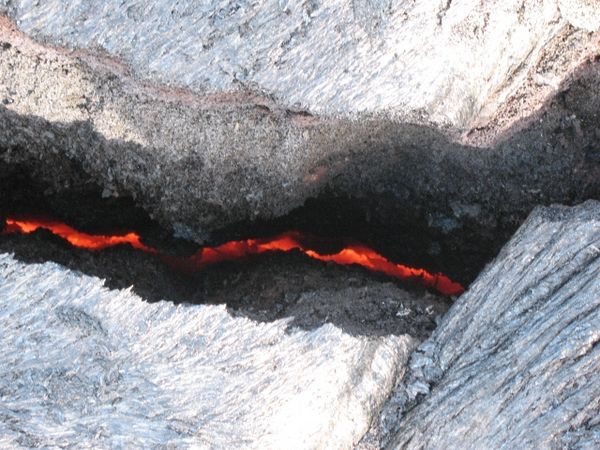 red lava inside cracks