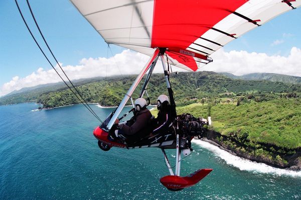 Powered hang gliding over Hana's coastline