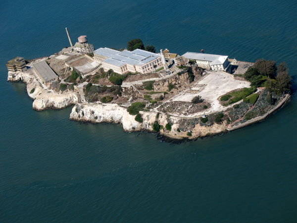 Alcatraz island from sea plane