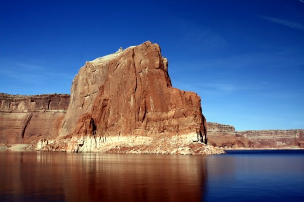 a butte rising out of water