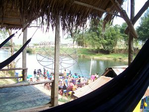 kayaking down Mekong