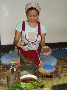 Yam making curry paste