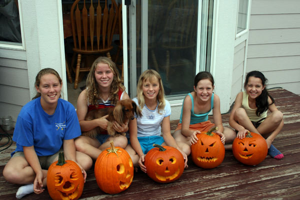 girls with pumpkins