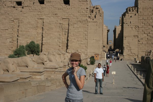 5. Rachel at Karnack Temple in front of line of Sphinks
