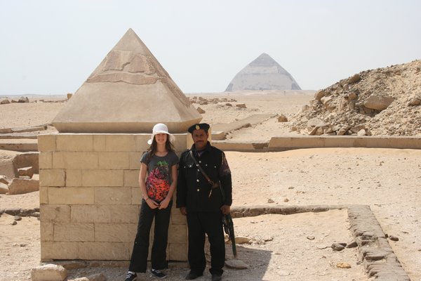 3. Guard at red pyramid and bent pyramid in background