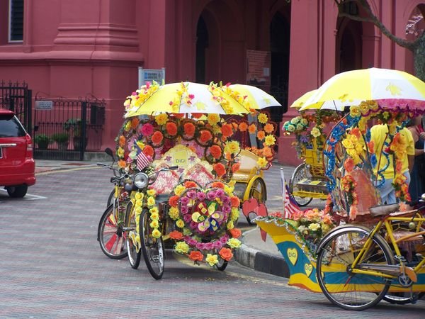 colourful melacca rickshaws