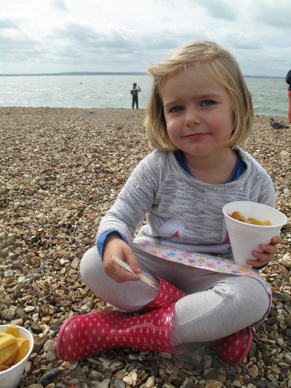 Fish and chips on the beach in Portsmouth