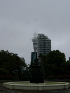 The Auckland SkyTower when I first arrived, a little cloudy